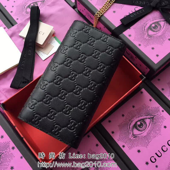 GUCCI古馳 歐洲正品原單 padlock系列 最新二折款 爆款鏈條皮夾 453506 黑色壓全皮 WTG1183